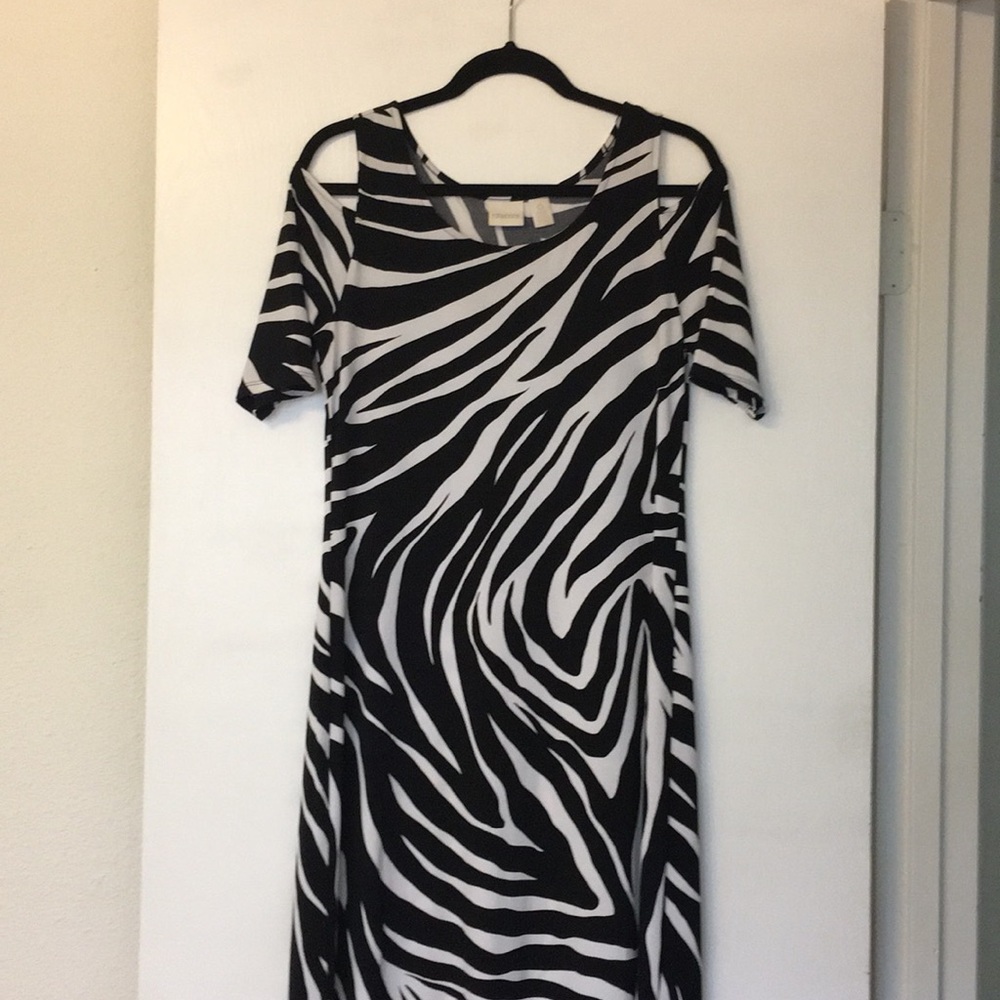 Chico’s Zebra Maxi Dress Cold Shoulder